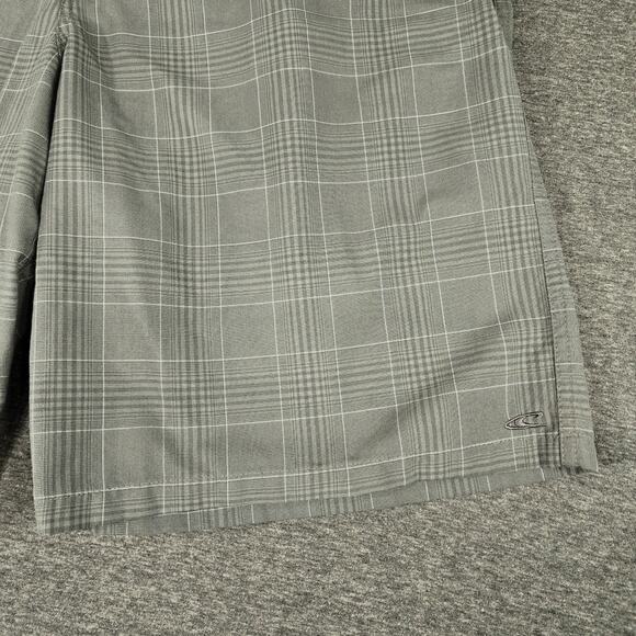 O'Neill Hybrid Board Shorts Men 38 Gray Plaid Flat Front Wicking Swim Beach 11" - Picture 9 of 10